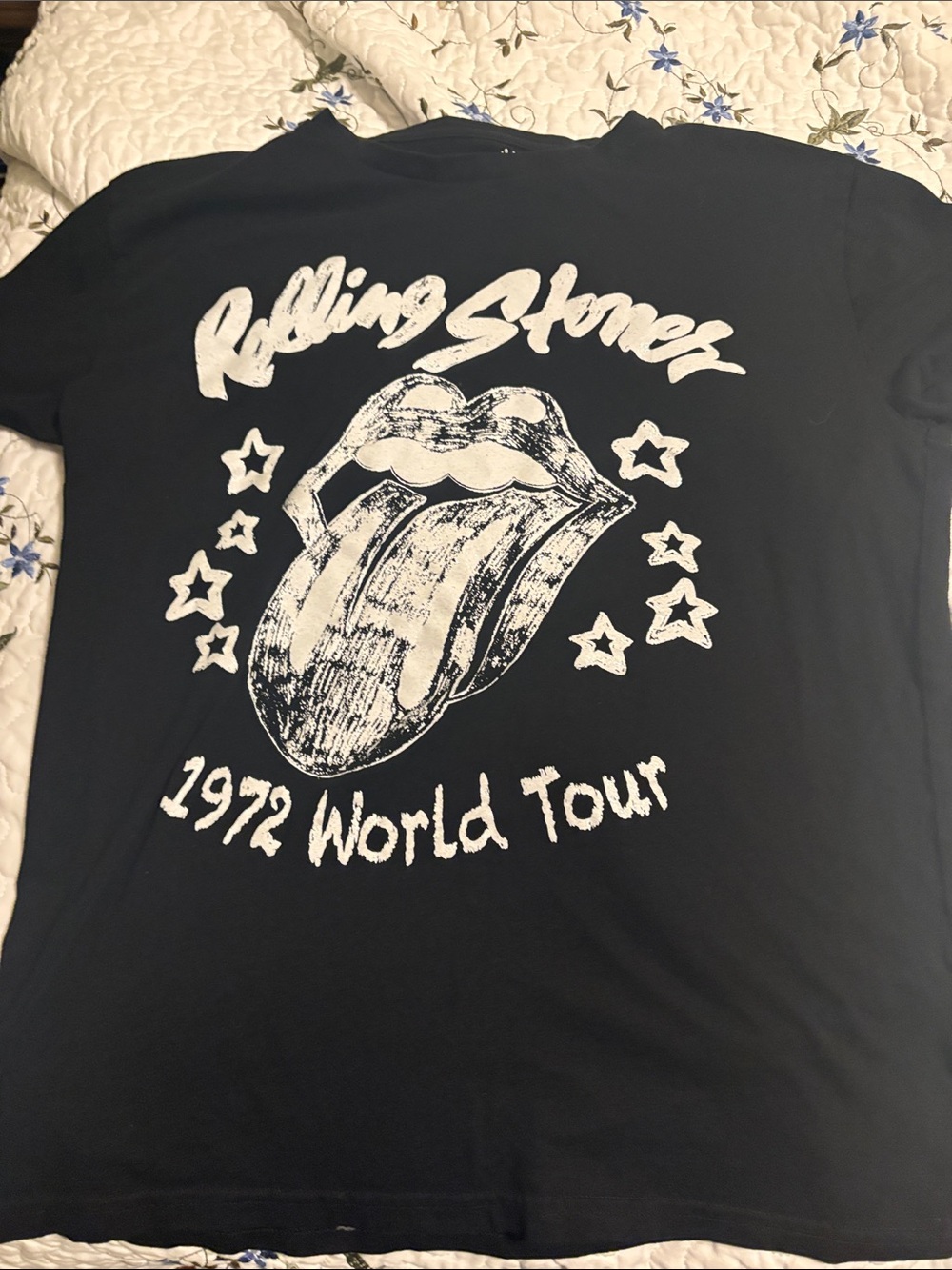 the Rolling Stones Black Tee with White Tongue Logo